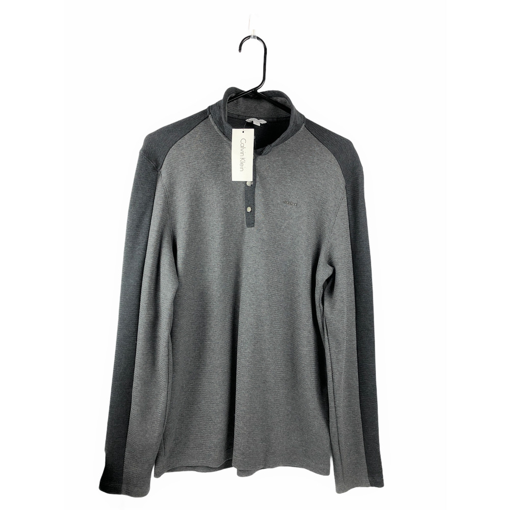 Calvin Klein Logo 1/4 Snap Men's Med Long Sleeve Pullover Sweater Gunmetal Hthr